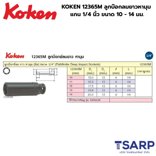KOKEN 12365M ลูกบ๊อกลมยาวหามุม 1/4 นิ้ว ขนาด 10 - 14 มม. - Image 2