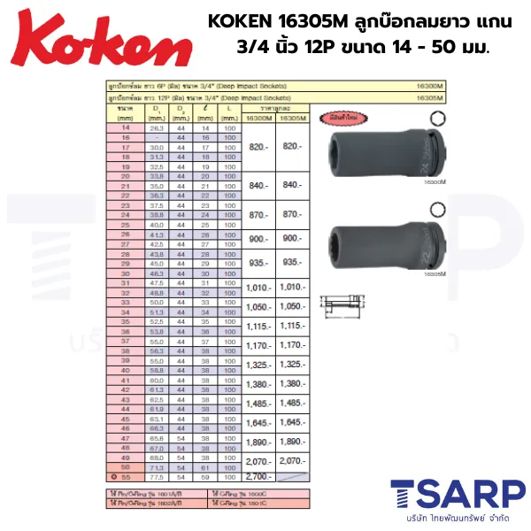KOKEN 16305M ลูกบ๊อกลมยาว 3/4 นิ้ว 12P ขนาด 14 - 50 มม. - Image 3