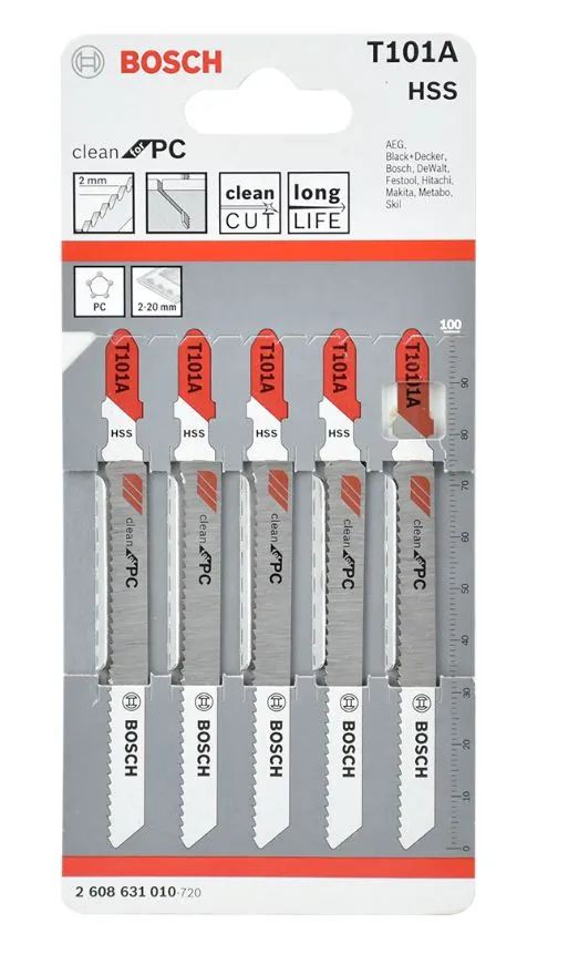 BOSCH 2608631010 T101A ใบเลื่อยจิ๊กซอว์ตัดอะคริลิค (5 ใบ/แพค)