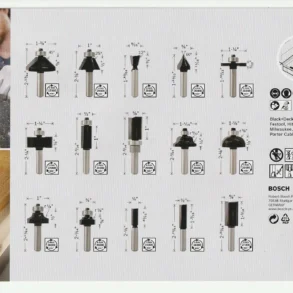 BOSCH ชุดดอกเร้าเตอร์แกน 1/4 นิ้ว กล่องพลาสติก 15 ดอก/ชุด