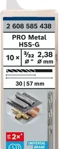BOSCH 2608585438 ดอกสว่านเจาะเหล็กก้านกลม HSS-G ขนาด 3/32 นิ้ว 2.4 มม. (10 ดอก/แพค)