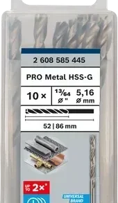 BOSCH 2608585445 ดอกสว่านเจาะเหล็กก้านกลม HSS-G ขนาด 13/64 นิ้ว 5.2 มม. (10 ดอก/แพค)