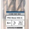 BOSCH 2608585464 ดอกสว่านเจาะเหล็กก้านกลม HSS-G ขนาด 1/2 นิ้ว 12.7 มม. (5 ดอก/แพค)