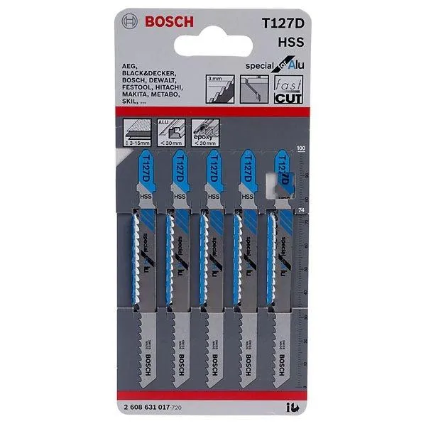 BOSCH 2608631017 T127D ใบเลื่อยจิ๊กซอว์ตัดอลูมิเนียม (5 ใบ/แพค)