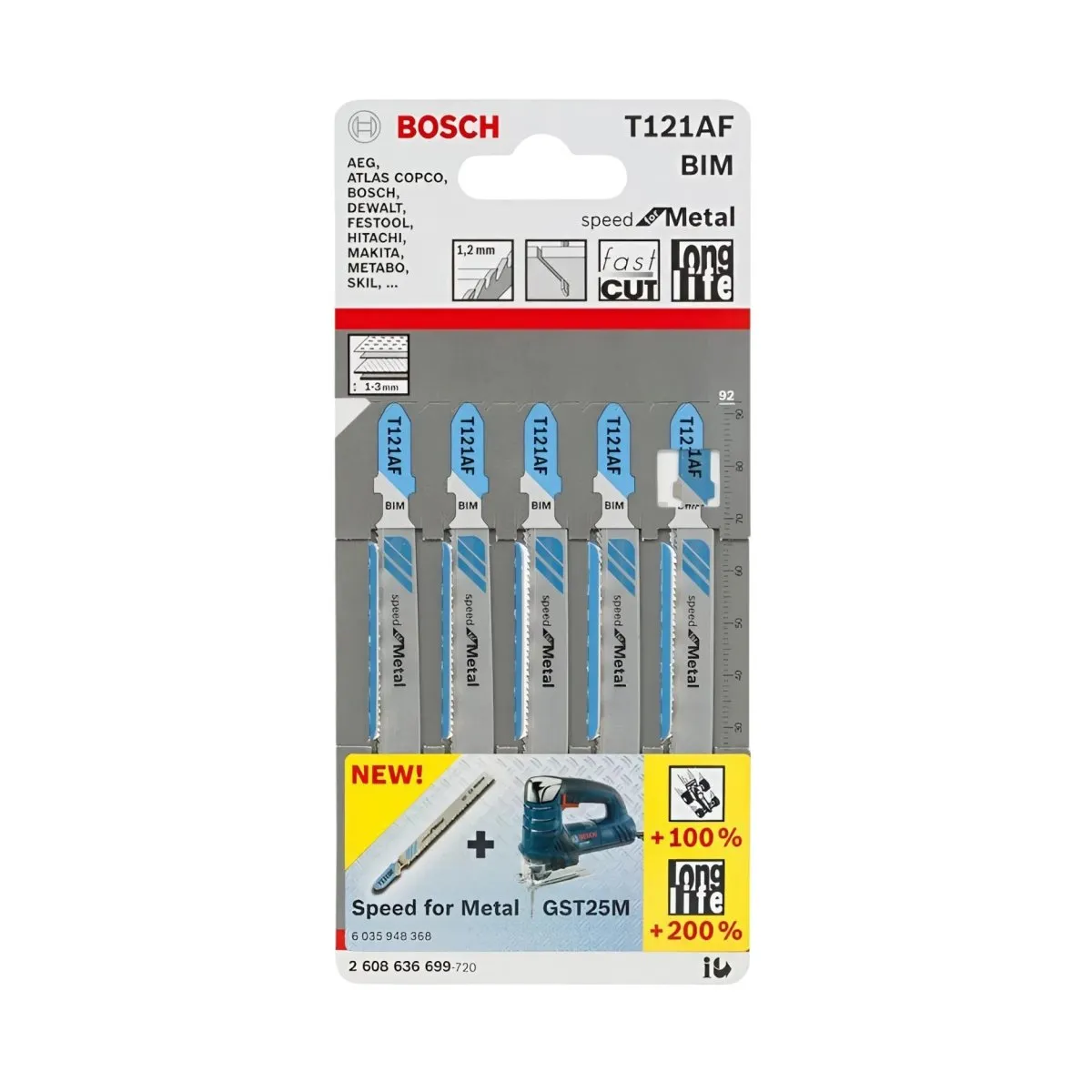 BOSCH 2608636699 T121AF ใบเลื่อยจิ๊กซอว์ตัดเหล็ก (5 ใบ/แพค)