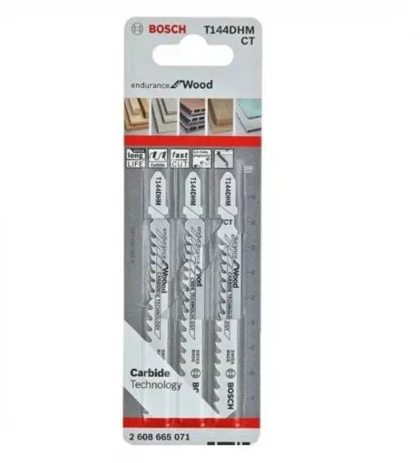 BOSCH 2608665071 T144DHM ใบเลื่อยจิ๊กซอว์ตัดไม้ ฟันคาร์ไบด์ (3 ใบ/แพค)