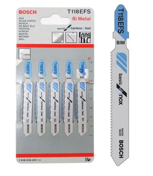 BOSCH 2608636420 T118EFS ใบเลื่อยจิ๊กซอว์ตัดสแตนเลส (5 ใบ/แพค)