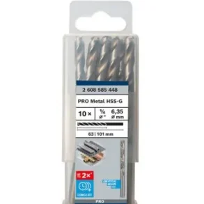 BOSCH 2608585448 ดอกสว่านเจาะเหล็ก (ก้านกลม) HSS-G ขนาด 1/4 นิ้ว 6.4 มม. (10 ดอก/แพค)