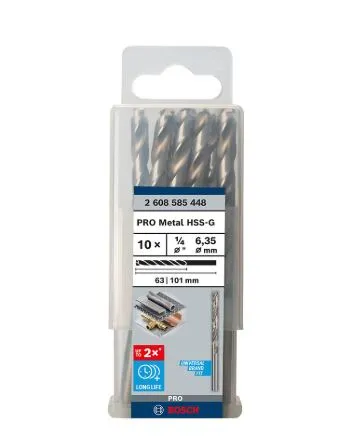 BOSCH 2608585448 ดอกสว่านเจาะเหล็ก (ก้านกลม) HSS-G ขนาด 1/4 นิ้ว 6.4 มม. (10 ดอก/แพค)