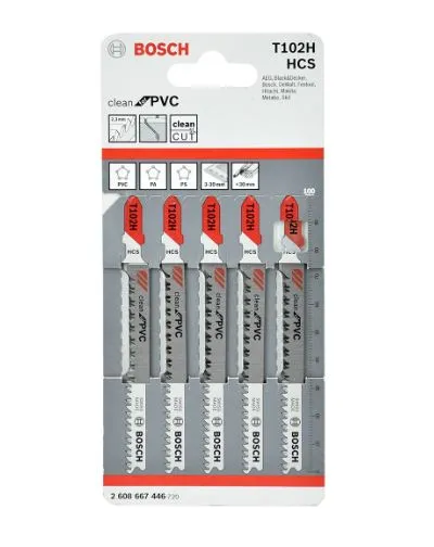 BOSCH 2608667446 T102H ใบเลื่อยจิ๊กซอว์ตัดพลาสติก clean for PVC (5 ใบ/แพค)