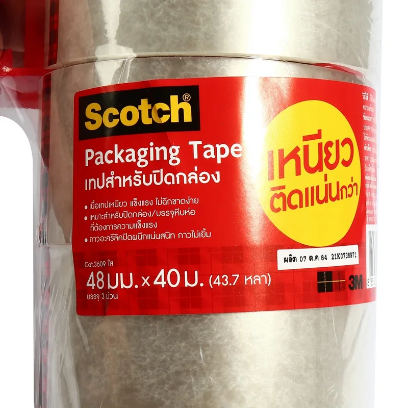 3M NO.3609 เทปOPP 48มมX40ม(สีใส)แพ็ค3+ทีตัด - Image 3
