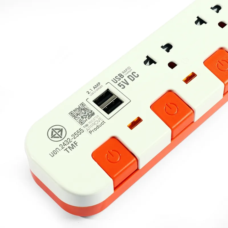 ADSAWIN WL3310USB-10M ปลั๊กไฟ 3 ช่อง 4 สวิตช 2 USBWH/OR - Image 3
