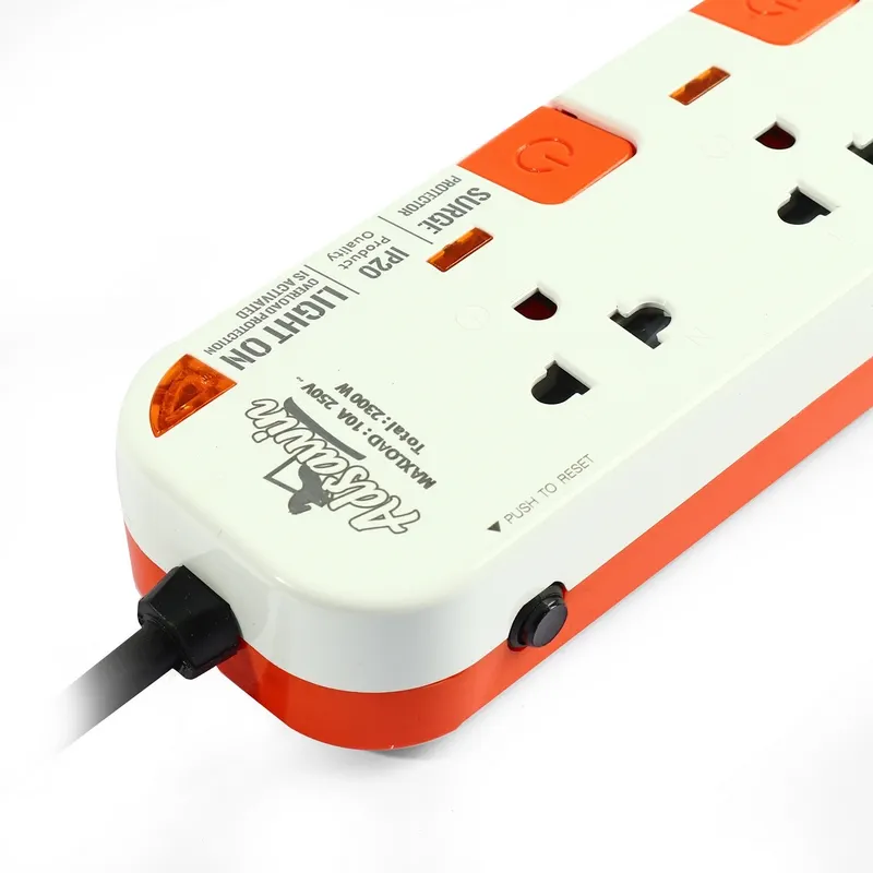 ADSAWIN WL3310USB-10M ปลั๊กไฟ 3 ช่อง 4 สวิตช 2 USBWH/OR - Image 4