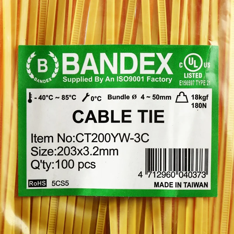 BANDEX CT200YW-3C เคเบิ้ลไทร์ 8" เหลือง (100 เส้น) - Image 4