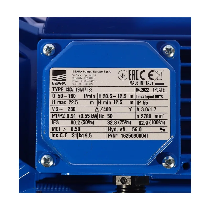 EBARA CDX/I 120/07 IE3 ปั๊มหอยโข่งสแตนเลส 3สาย - Image 5