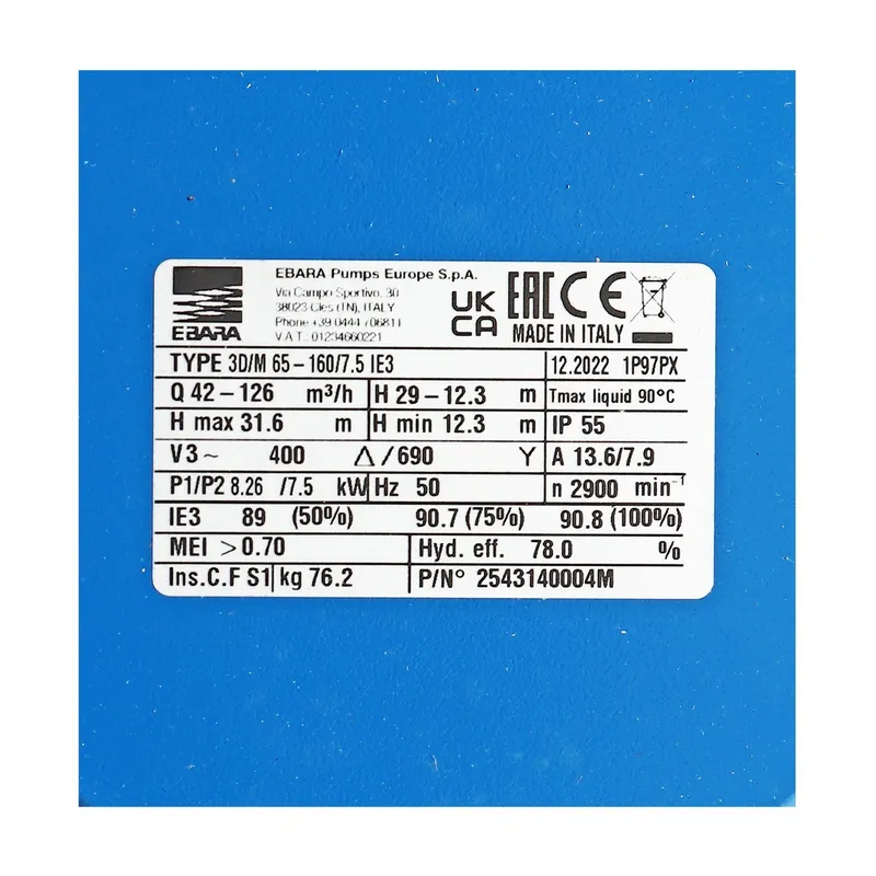 EBARA 3D 65-160/7.5 ปั๊มเหล็กหล่อ - 3 สาย - Image 4