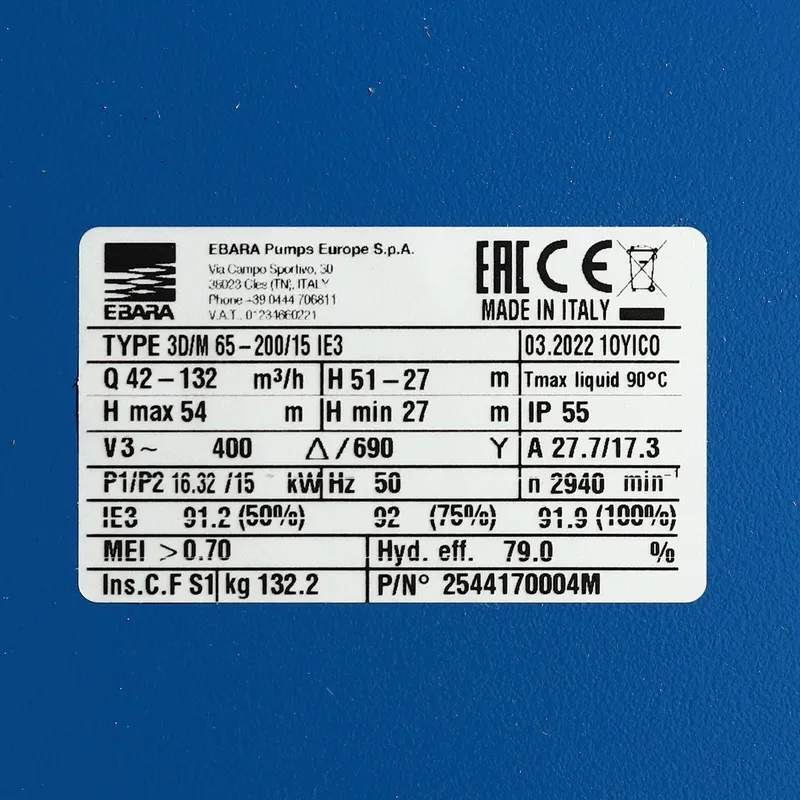 EBARA 3D 65-200/15 ปั๊มเหล็กหล่อ - 3 สาย - Image 5