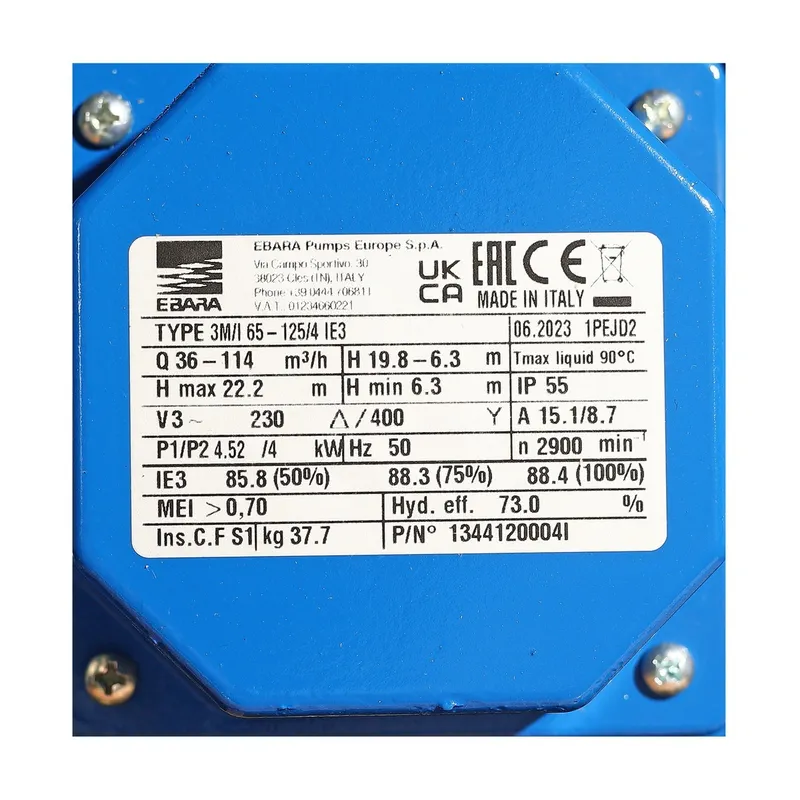 EBARA 3M 65-125/4.0 ปั๊มสเตนเลส - 3สาย - Image 5