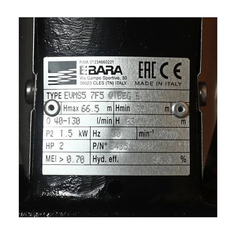 EBARA EVMS5 7F5/1.5 ปั๊มน้ำหลายใบพัดแบบตั้ง - Image 4