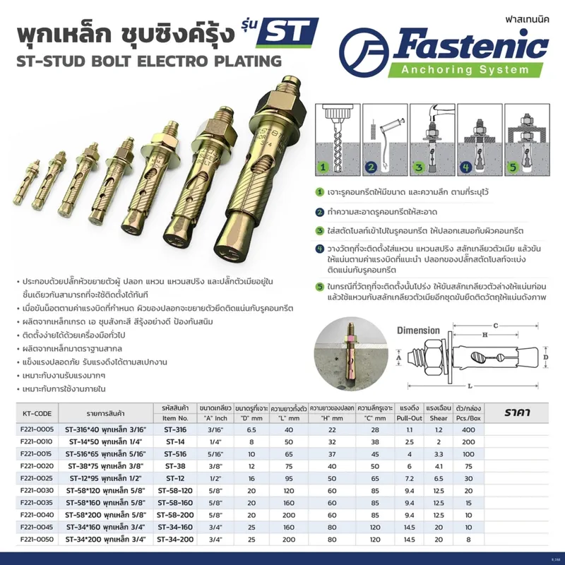 FASTENIC พุกเหล็ก 3/8" ยาว 75 มม. รุ่น ST-38 - Image 7