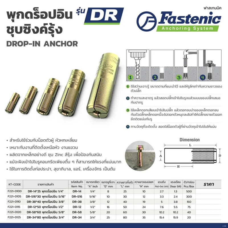 FASTENIC พุกดร็อปอิน 5/8" ยาว 60 มม. รุ่น DR-58 - Image 7