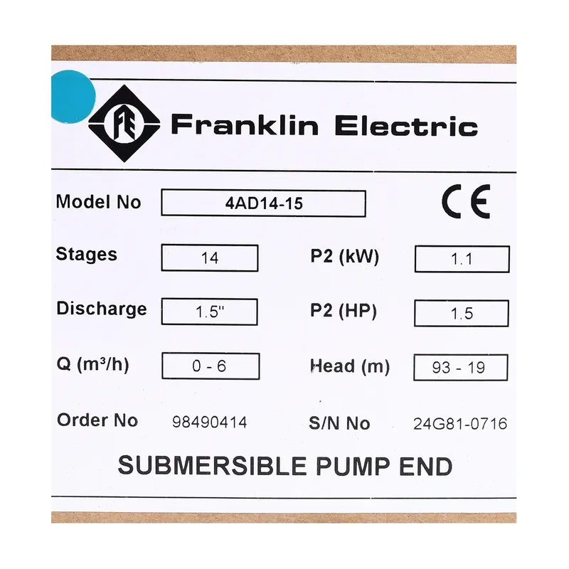 FRANKLIN 4AD14-15 ปั๊มบาดาล 4"1.5HP 14 ใบ ท่อ 1.25/1.5" - Image 6