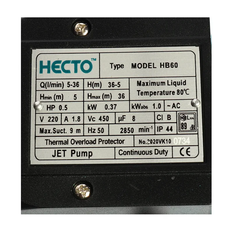 HECTO HB60 ปั๊มหอยโข่งใบพัดเฟือง 0.5HP 1" - Image 4