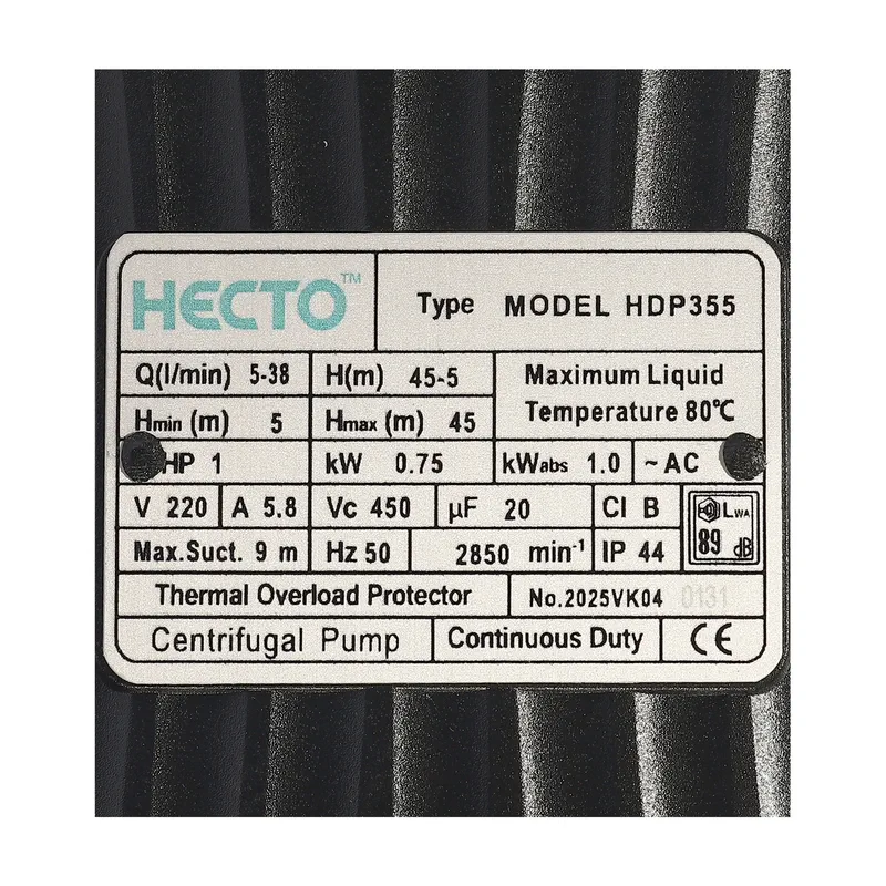 HECTO HDP355 (EJECTOR) ปั๊มหอยโข่งบาดาล 1HP - Image 6