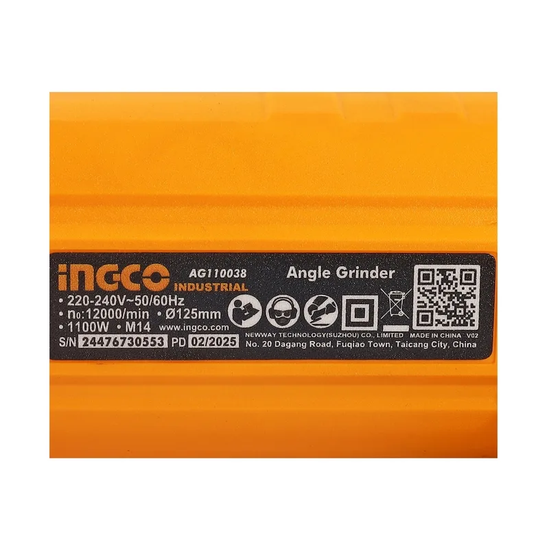 INGCO เครื่องเจียร์ไร้สาย 220V ขนาด 5" นิ้ว 1,100 W รุ่น AG110038 - Image 6