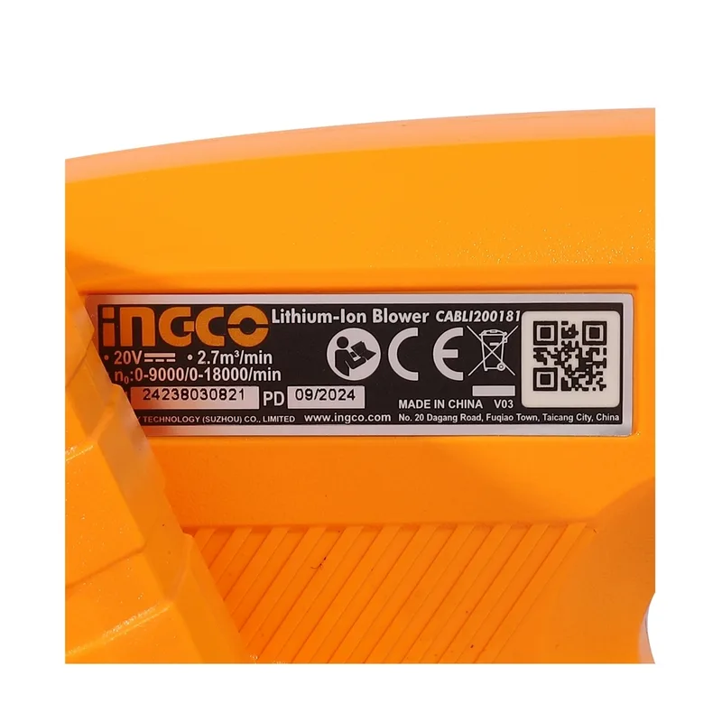 INGCO เครื่องเป่าลมไร้สาย 20V ปรับรอบได้ พร้อมแบต 2.0Ah x1 ก้อน รุ่น CABLI200181 - Image 6