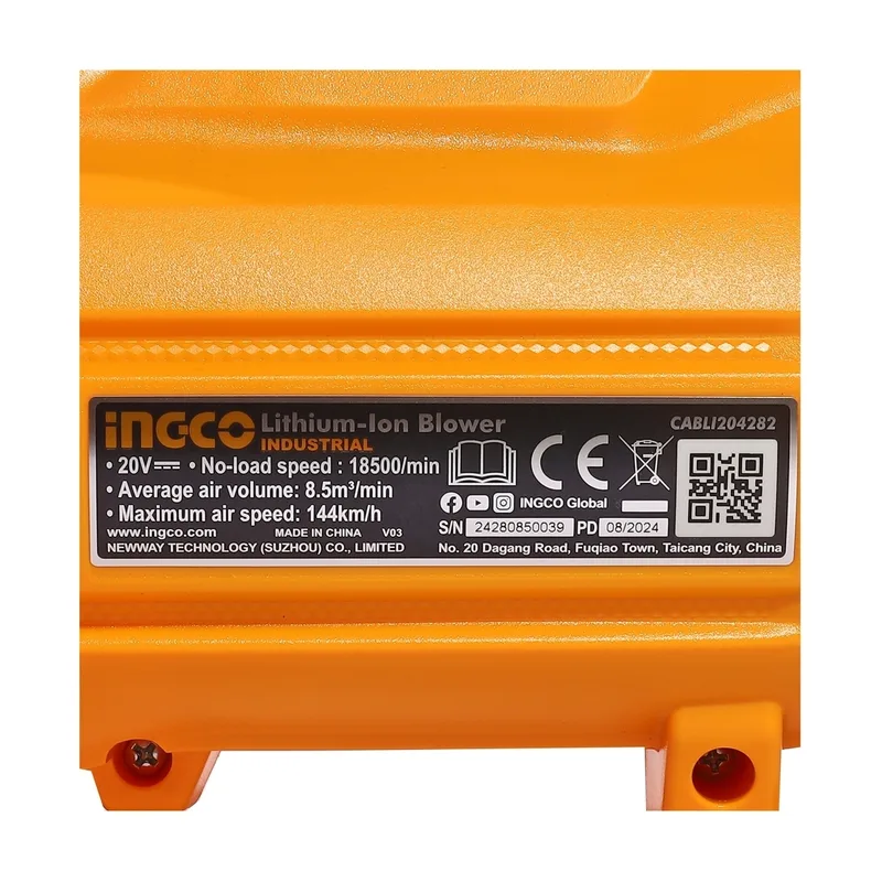 INGCO เครื่องเป่าใบไม้ไร้สาย Brushless 20V พร้อมแบต 2.0Ah x2 ก้อน รุ่น CABLI204282 - Image 7