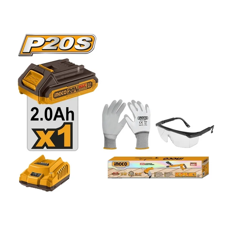 INGCO เครื่องเล็มหญ้าสายเอ็นไร้สาย 20V พร้อมแบต 2.0Ah x1 ก้อน รุ่น CGTLI20301 - Image 4