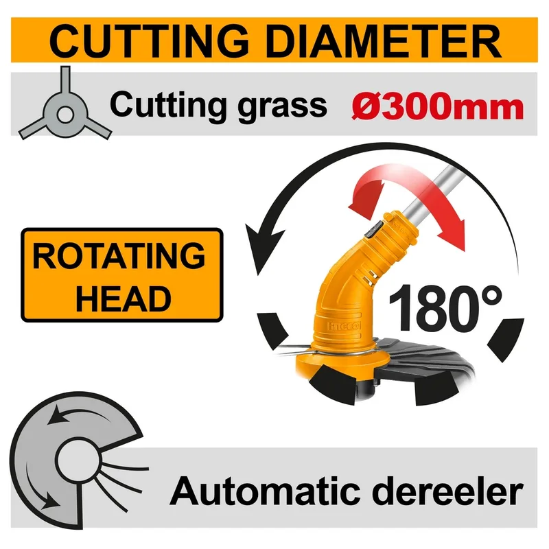 INGCO เครื่องเล็มหญ้าสายเอ็นไร้สาย 20V พร้อมแบต 2.0Ah x1 ก้อน รุ่น CGTLI20301 - Image 5
