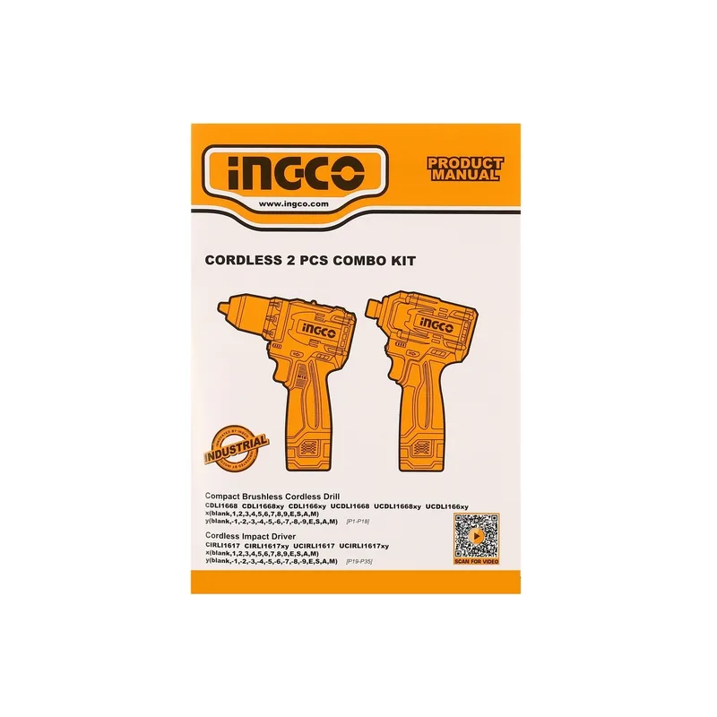 INGCO ชุดคอมโบเครื่องมือไร้สาย สว่าน+ไขควงกระแทก 16V-BL รุ่น COSLI240968 - Image 6