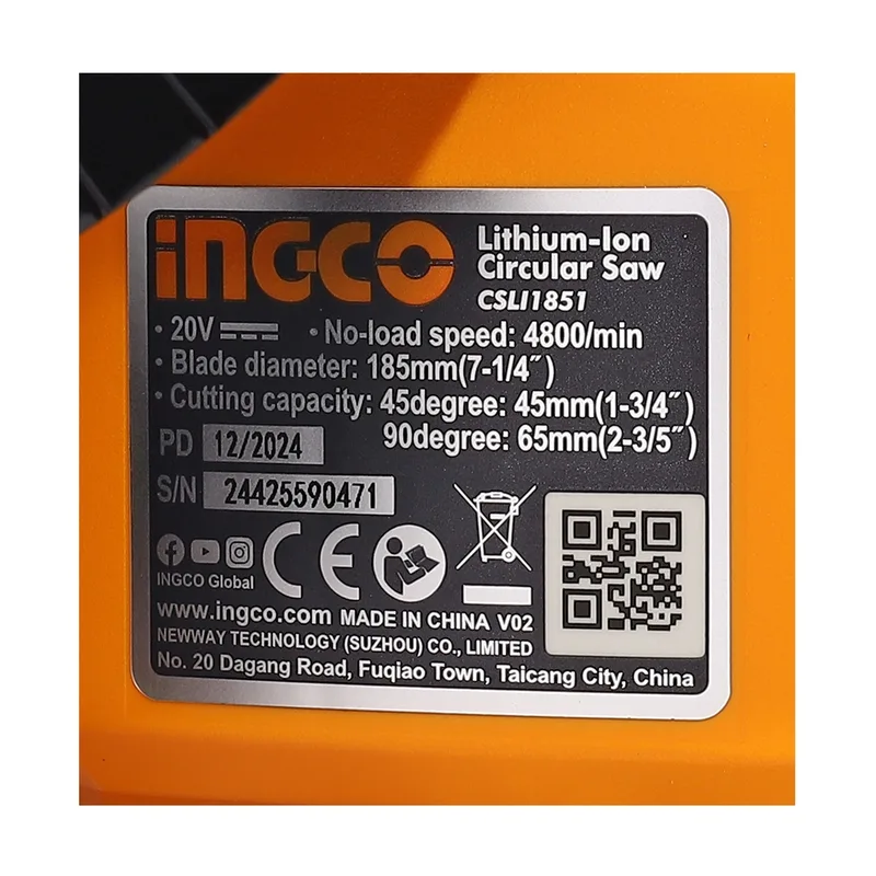 INGCO เลื่อยวงเดือนไร้สาย Brushless 20V ขนาด 7"185MM (Body Only) รุ่น CSLI1851 - Image 6