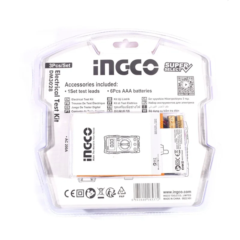 INGCO ชุดเครื่องมือวัดและทดสอบไฟฟ้า 3 ชิ้น (มัลติมิเตอร์+แคลมป์มิเตอร์+ปากกาวัดไฟ) รุ่น DM3028 - Image 4