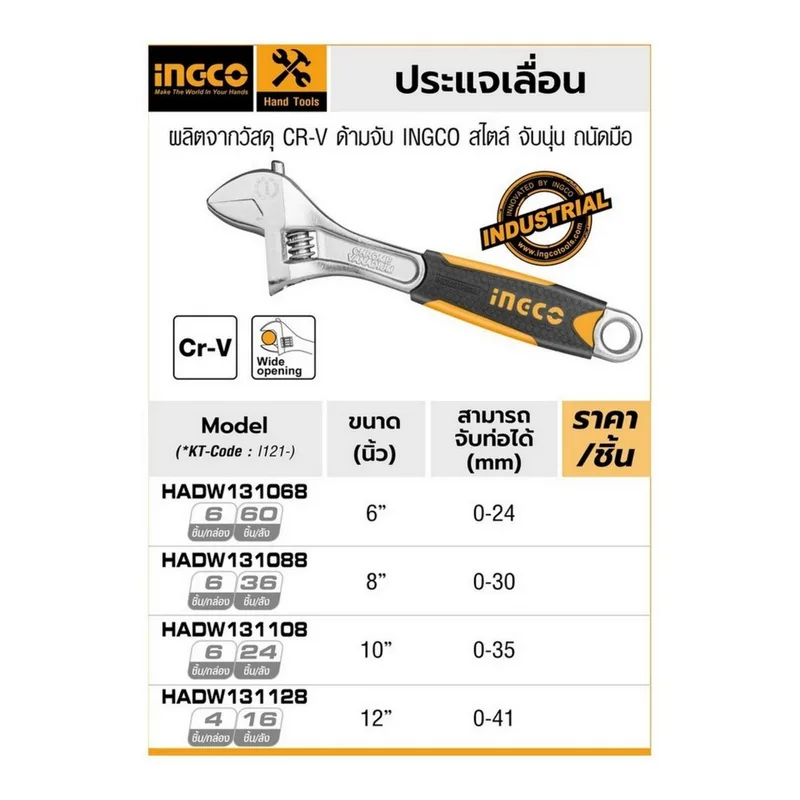 INGCO ประแจเลื่อน (Adjustable Wrench) ขนาด 6 นิ้ว เหล็ก CR-V รุ่น HADW131068 - Image 4