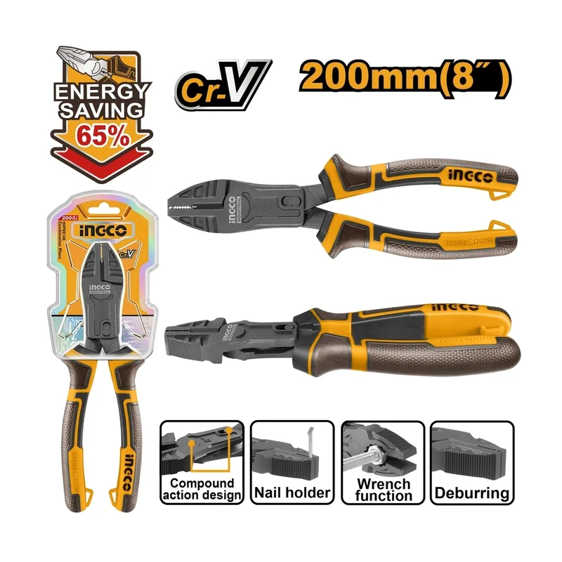 INGCO คีมปากจิ้งจก 8 นิ้ว เหล็ก CR-V รุ่นประหยัดแรง