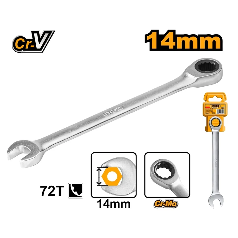 INGCO ประแจแหวนเกียร์ (Ratchet Wrench) เบอร์ 14 มม. เหล็ก CR-V รุ่น HCSPAR141