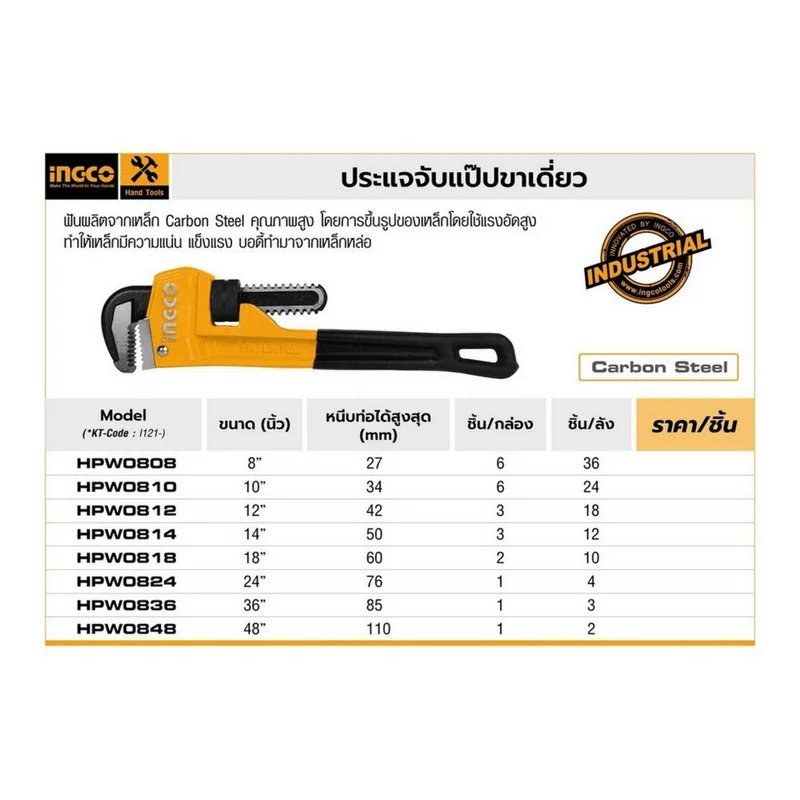 INGCO ประแจจับแป๊ปขาเดี่ยว 8 นิ้ว รุ่น HPW0808 - Image 4