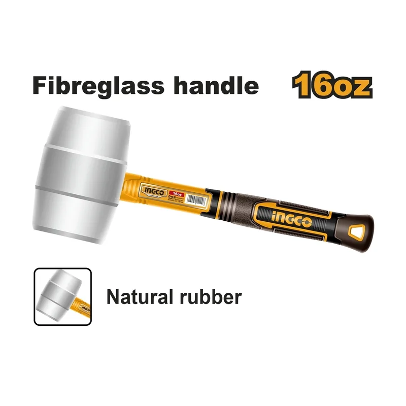 INGCO ค้อนยาง (Rubber Mallet) ด้ามไฟเบอร์ 16 OZ. รุ่น HRUH8916