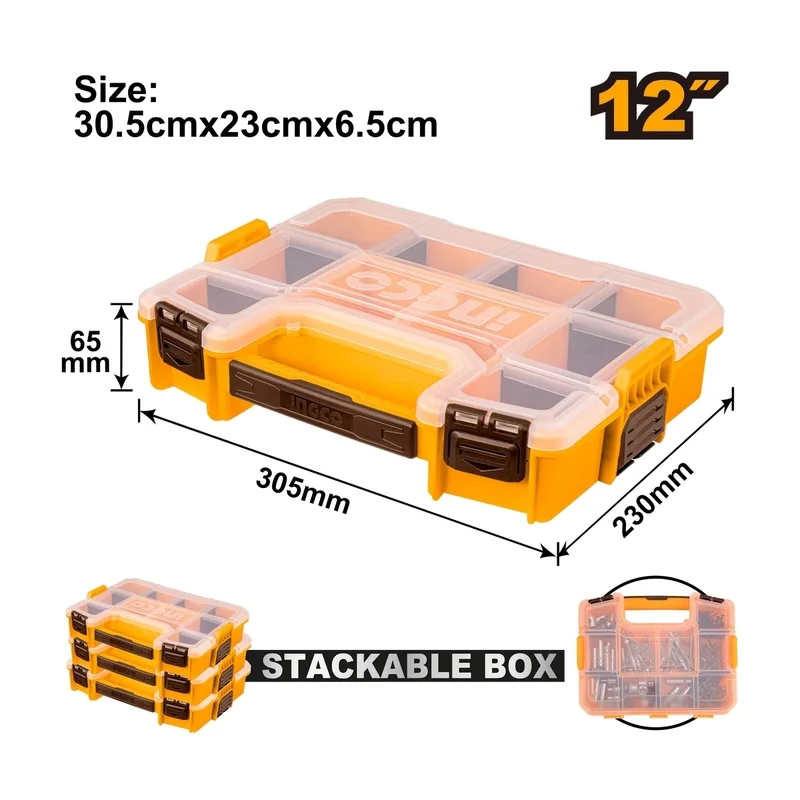 INGCO กล่องเครื่องมืออเนกประสงค์พลาสติก ขนาด 12 นิ้ว แบบซ้อนได้ รุ่น PBX1211