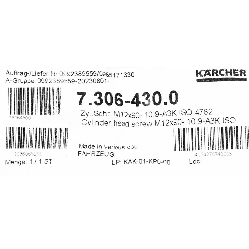 KARCHER อะไหล่ Spare Part CYLINDER HEAD SCREW Code 7.306-430.0 - Image 4