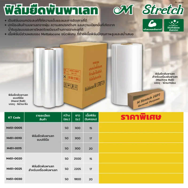 M STRETCH ฟิล์มยืดพันพาเลท 50CM X 300M X 15MICRON - Image 5