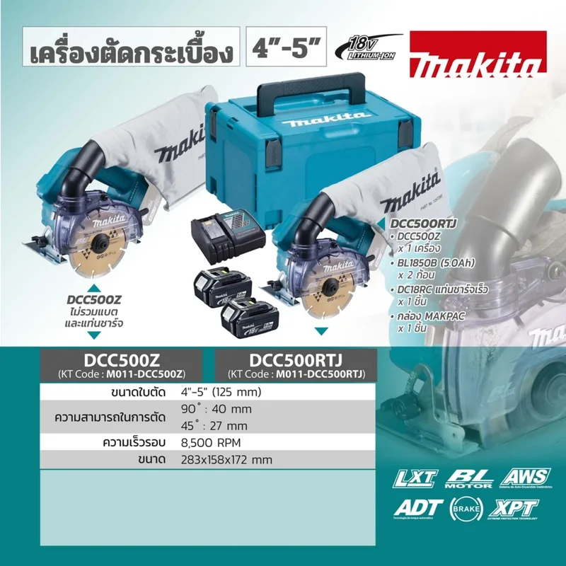 MAKITA เครื่องตัดกระเบื้อง 4"-5" 18V ชุดSET รุ่น DCC500RTJ - Image 7