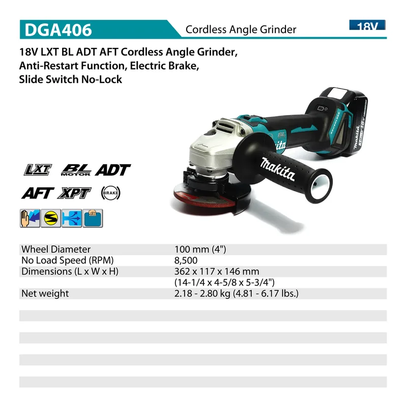 MAKITA เครื่องเจียร์ไร้สาย 4" 18V รุ่น DGA406Z - Image 9