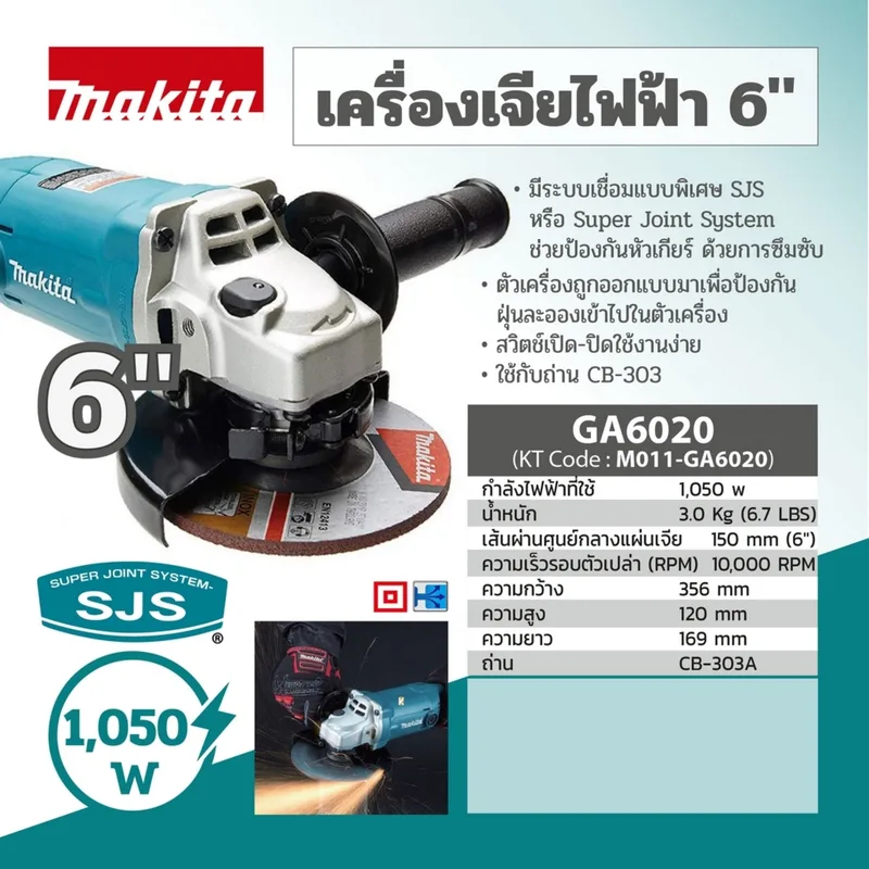MAKITA เครื่องเจียร์ไฟฟ้า 6" SJS รุ่น GA-6020 - Image 13