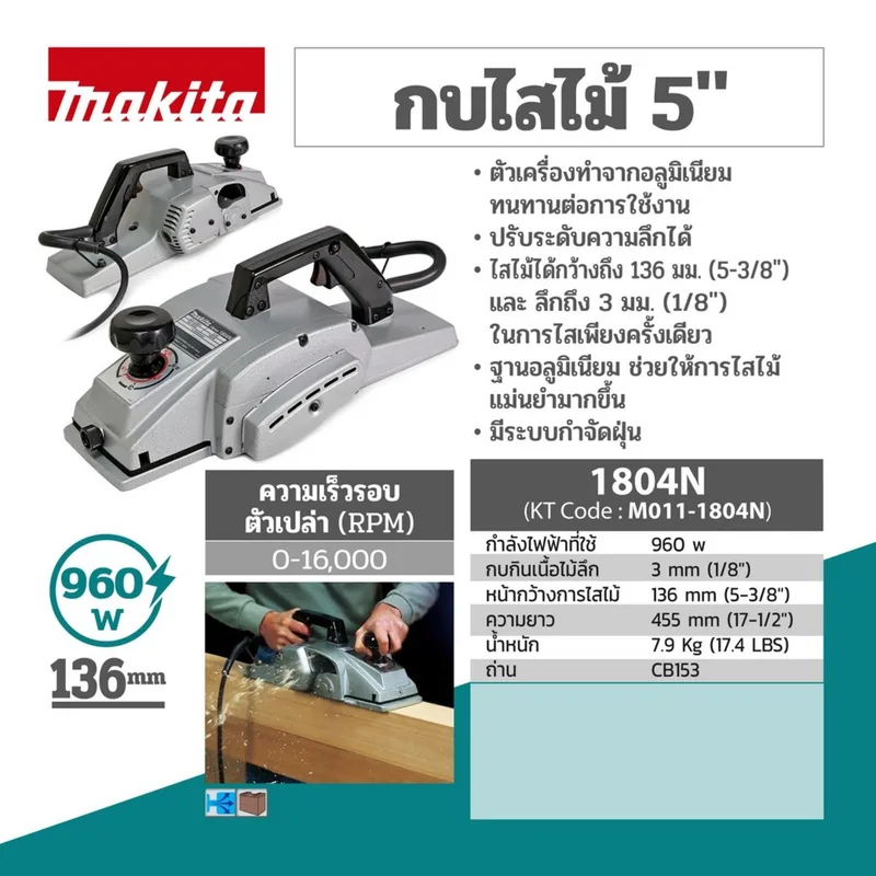 MAKITA กบไสไม้ 5" รุ่น 1804N - Image 13