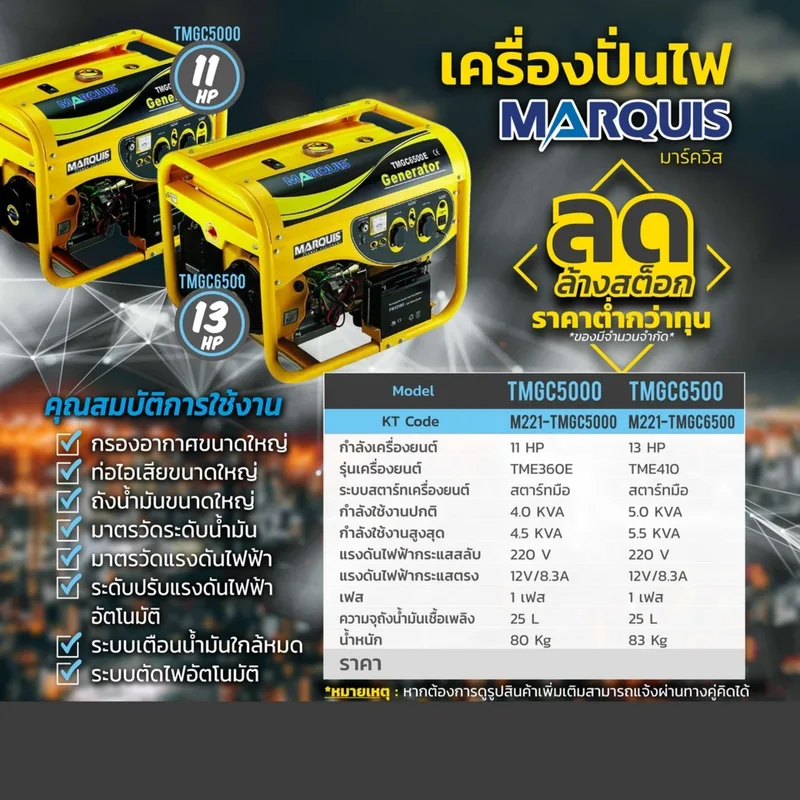 MARQUIS เครื่องกำเนิดไฟฟ้า รุ่น TMGC6500 - Image 3