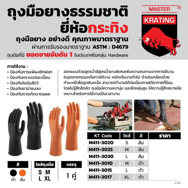 KRATING ถุงมือยางธรรมชาติ สีส้ม เล็ก S - Image 7